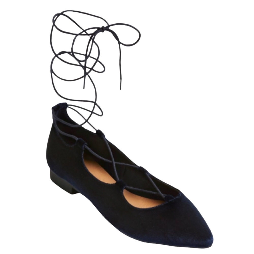 Whimsigoth Velvet Lace-Up Ghillie Flats Pointed Toe 4 Ballerina Gladiator